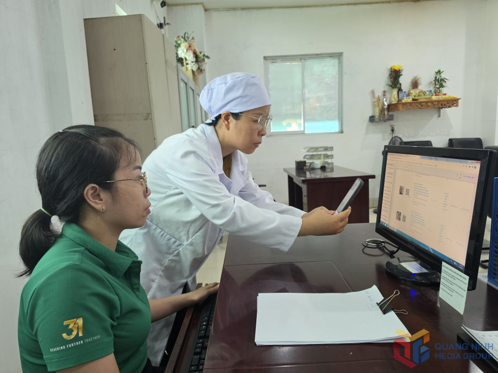 Cán bộ Công ty TNHH Đầu tư phát triển sản xuất Hạ Long kiểm tra mã truy xuất nguồn gốc sản phẩm trên Hệ thống cơ sở dữ liệu truy xuất nguồn gốc thực phẩm nông, lâm, thủy sản an toàn của tỉnh tại địa chỉ http://qn.check.net.vn.