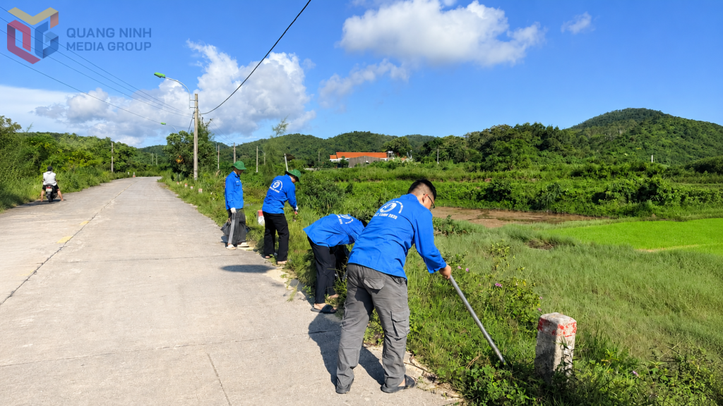 Đoàn viên, thanh niên trồng cây phi lao, góp phần phủ xanh đảo Cái Chiên.